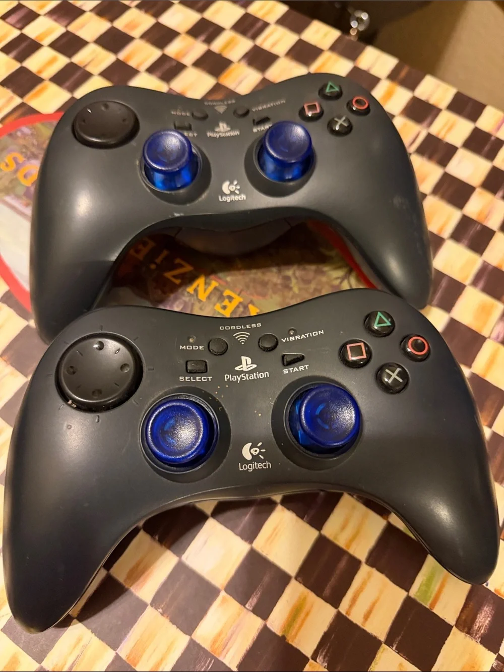 Logitech Wireless PlayStation Controller Pair - Black with Blue Thumbsticks